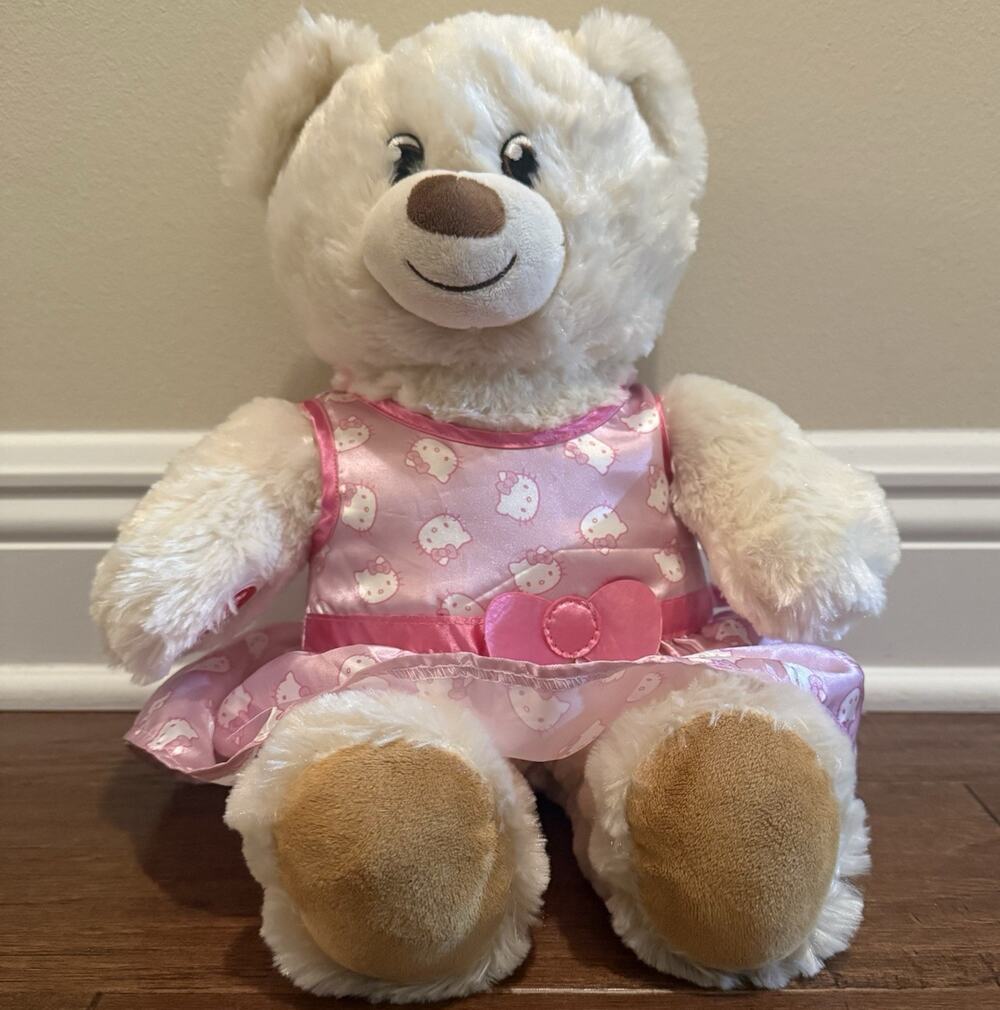 Build-A-Bear 15 in White Plush Pink Hello Kitty Dress, Scent, Audio “I Love You”